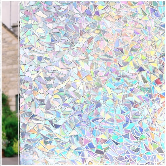Window Privacy Film 35"x78", 3D Rainbow Window Film Decorative Window Film Heat Blocking Static Cling Non-Adhesive Window Clings for Glass