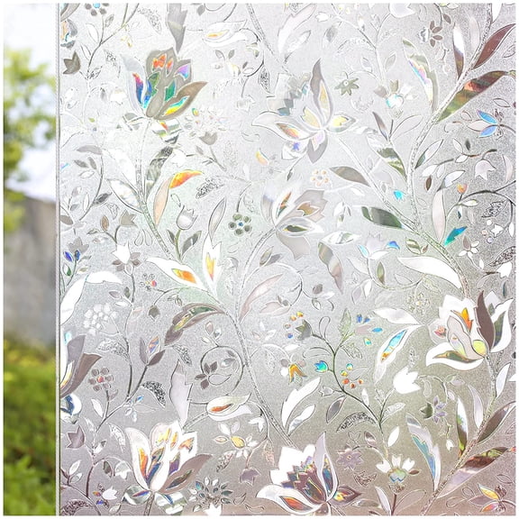 Window Privacy Film 35"x78", 3D Rainbow Window Film Decorative Window Film Heat Blocking Static Cling Non-Adhesive Window Clings for Glass