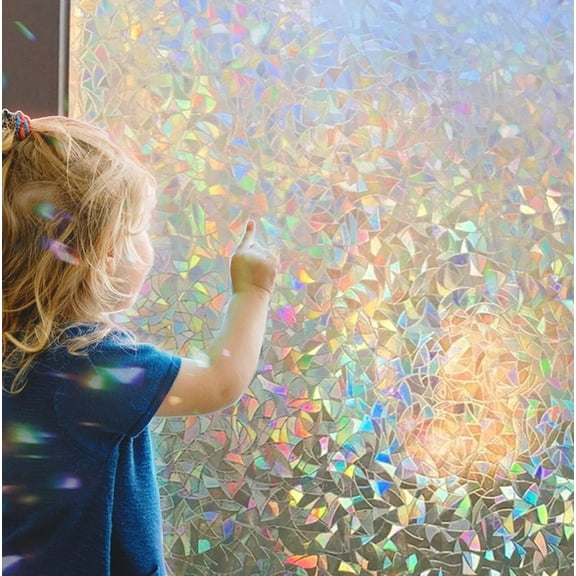 Window Privacy Film, 3D Decorative Rainbow Window Clings, Stained Glass Window Decals, Static Cling Window Sticker Non-Adhesive, 17.7 x 78.7 inches
