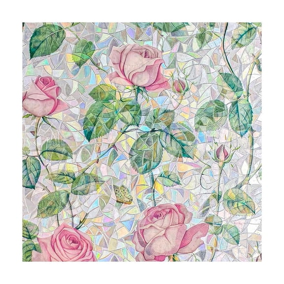 Window Privacy Film 3D Floral Stained Glass Window Film, Static Cling Heat Insulating UV Blocking Decorative Film for Home, Office, and Bathroom Windows