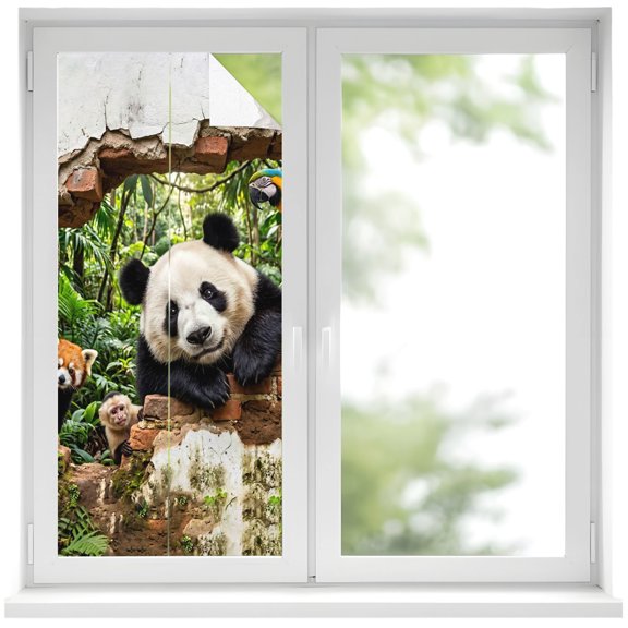 Window Privacy Film 3D Forest Stained Glass Window Film Decorative Sun Block Window Cover Modern Nature Optical Illusion Wild Animals Window Clings Static Adhesive Sticker for Bathroom 17.7"x39.3"