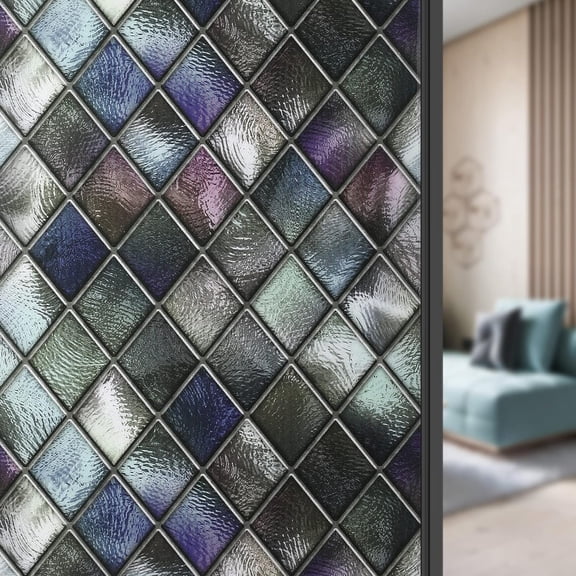 Window Privacy Film, 3D Non- Adhesive Vinyl Opaque Window Cling, Stained Frosted Glass Window Decals, Door Decorative Sticker for Home, Bathroom, Office - 22.83 x 47.24 Inches - Style 19