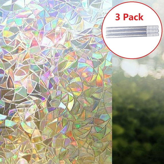Window Privacy Film 3D Pattern Static Cling to Glass Window Non-Adhesive Stained Glass Window Decals, Heat Control Anti-UV Sun Window Sticker, 3PCS of 17.7 x 78.7 inches, Totally 17.7"x236.2"