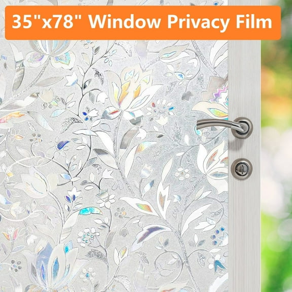 Window Privacy Film 3D Tulip Pattern Static Cling to Glass Window Anti-UV Sun Blocker Window Sticker Covering Heat Control for Home, 35.4 x 78.7 inches