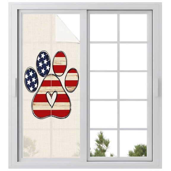 Window Privacy Film 4 of July Stained Glass Window Film Decorative Sun Block Window Cover Patriot American Flag Dog Paws Country Vintage Window Clings Static Adhesive Sticker for Bathroom 23.6"x59"