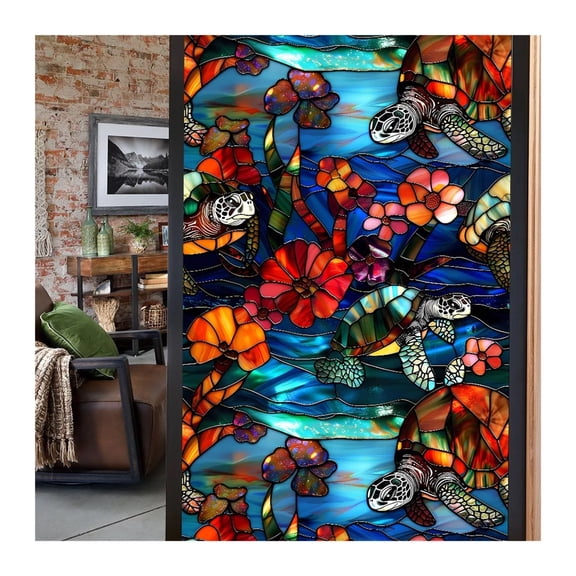 Window Privacy Film 40/60x100cm Colorful Retro Flower Birds Window Glass Electrostatic Stickers Removable Window Privacy Stained Decorative Film