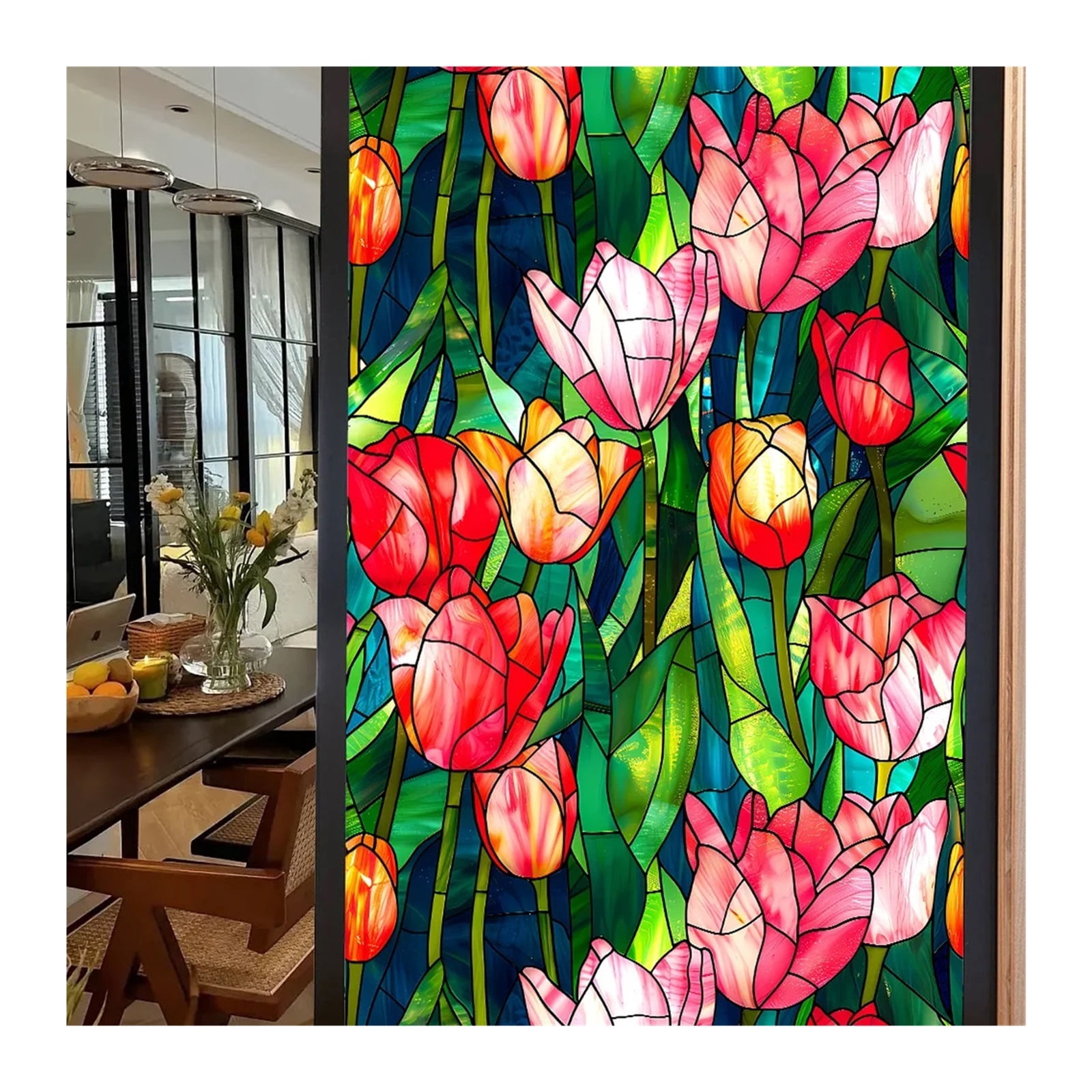 Window Privacy Film 40/60x100cm Colorful Retro Flower Birds Window Glass Electrostatic Stickers Removable Window Privacy Stained Decorative Film