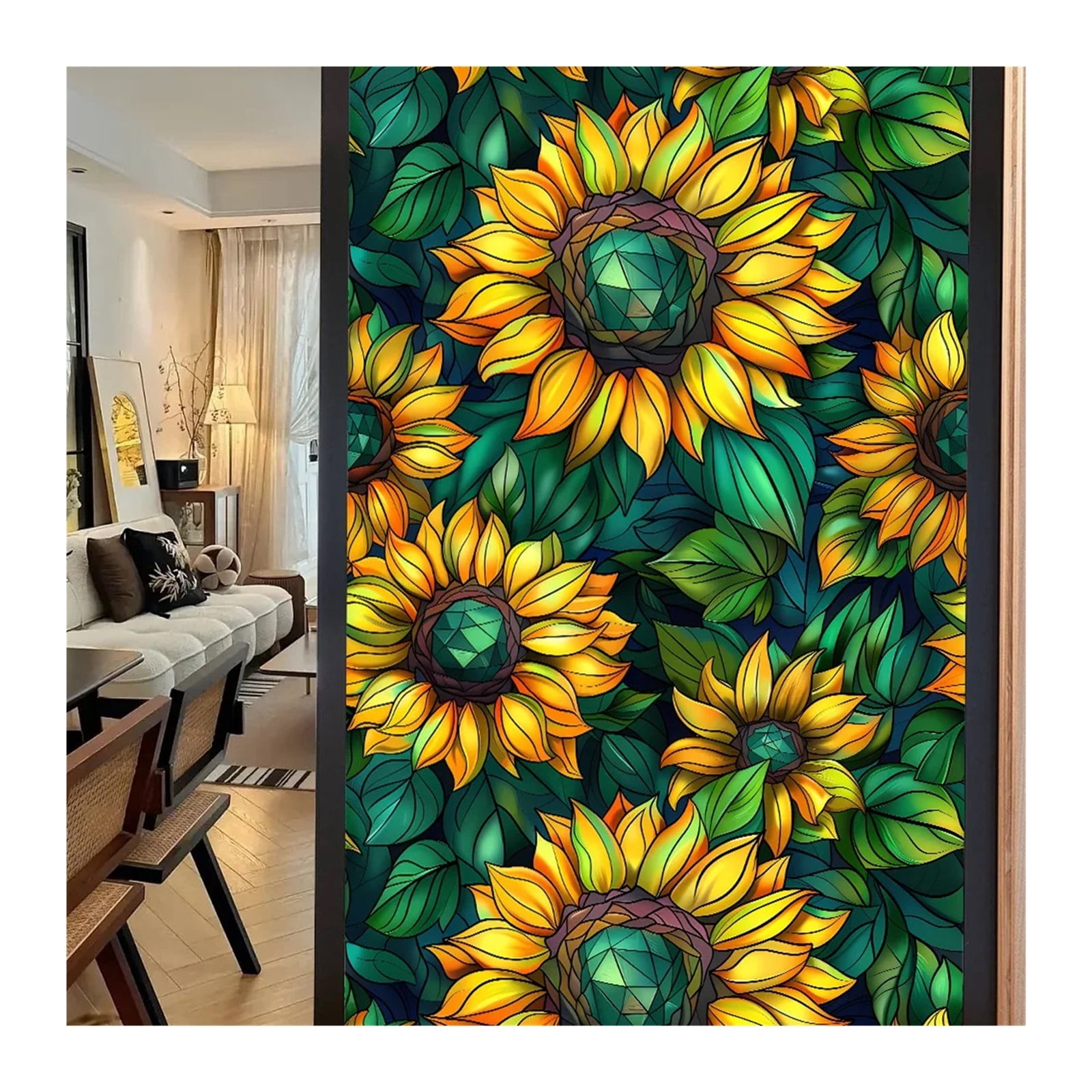 Window Privacy Film 40/60x100cm Colorful Retro Flower Birds Window Glass Electrostatic Stickers Removable Window Privacy Stained Decorative Film
