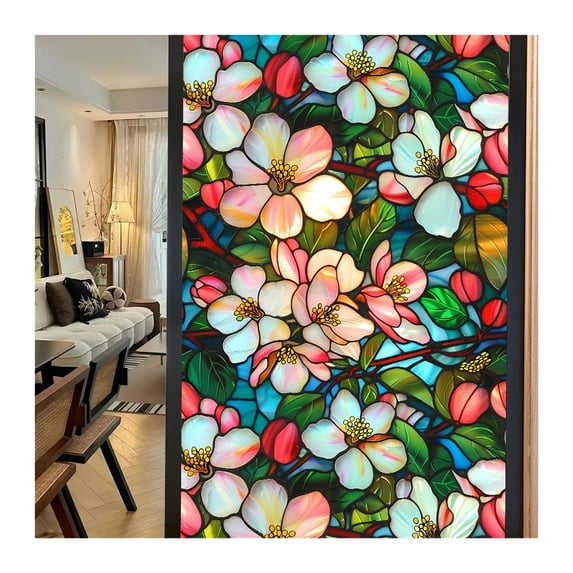 Window Privacy Film 40/60x100cm Colorful Retro Flower Birds Window Glass Electrostatic Stickers Removable Window Privacy Stained Decorative Film