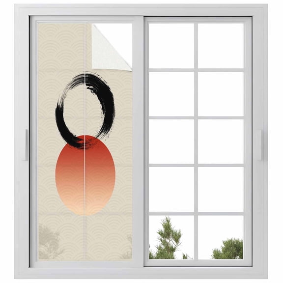 Window Privacy Film Abstract Art Sun Stained Glass Window Film Decorative Sun Block Window Cover Modern Art Orange Round Rustic Window Clings Static Adhesive Sticker for Bathroom 23.6"x59"