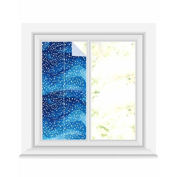 Window Privacy Film Abstract Blue Ocean Waves Stained Glass Window Film Decorative Sun Block Window Cover Wave Point Natural Coastal Window Clings Static Adhesive Sticker for Bathroom 19.6"x39.3"