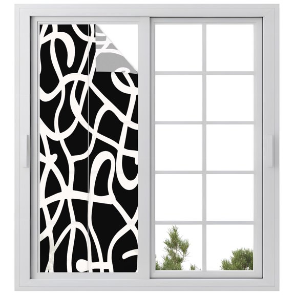 Window Privacy Film Abstract Boho Stained Glass Window Film Decorative Sun Block Window Cover Middle Century Rustic Black White Texture Window Clings Static Adhesive Sticker for Bathroom 23.6"x59"