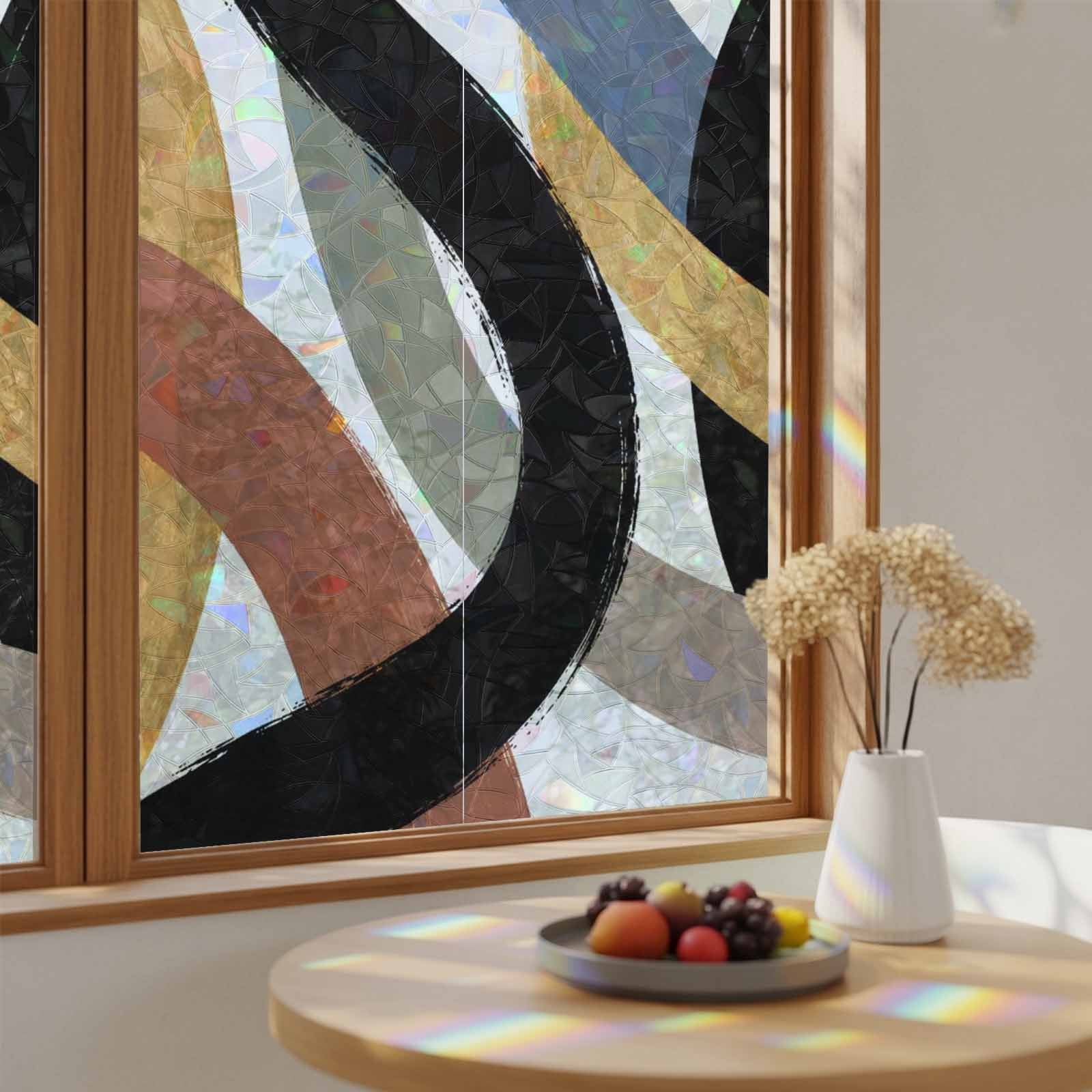 Windows Rainbow Ribbons Window Privacy Film, Abstract Curved Lines Stained Glass Rainbow Film ...