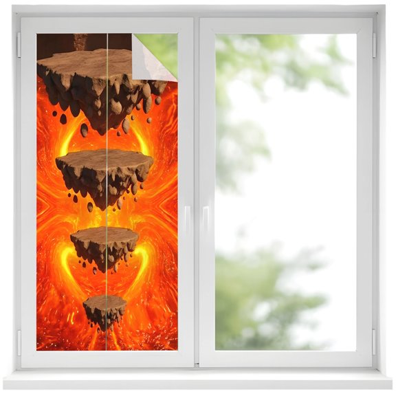 Window Privacy Film Abstract Floating Rocks Stained Glass Window Film Decorative Window Cover Red Lava Modern Minimalist Artistic Window Clings Static Adhesive Sticker for Bathroom 17.7"x39.3"