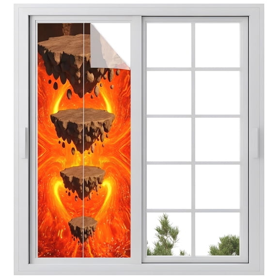 Window Privacy Film Abstract Floating Rocks Stained Glass Window Film Decorative Window Cover Red Lava Modern Minimalist Artistic Window Clings Static Adhesive Sticker for Bathroom 23.6"x59"