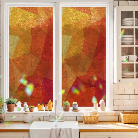 Window Privacy Film,Abstract Geometric Mosaic Triangular Shapes Static Clings Decorative Rainbow Window Films Stickers Orange Burnt Sun Blocking Glass Cover for Home Bathroom Office,17.7"x39.3"