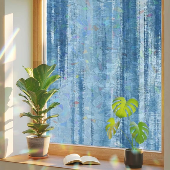 Window Privacy Film Abstract Graffiti Stained Glass Window Film Blue Art Painting Rainbow Static Window Clings for Glass Windows Home Bathroom Living Room Office Glass Door Sticker 17.7"39.3"