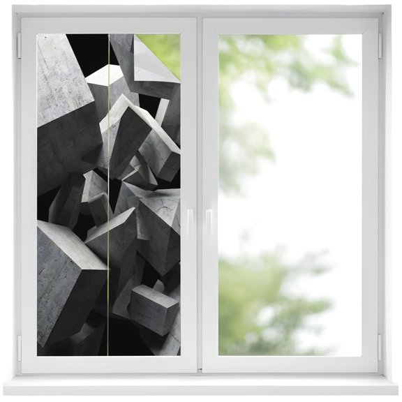 Window Privacy Film Abstract Grey Stained Glass Window Film Decorative Sun Block Window Cover Floating Stone Industrial Modernist Window Clings Static Adhesive Sticker for Bathroom 19.6"x39.3"