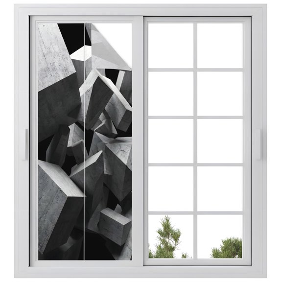 Window Privacy Film Abstract Grey Stained Glass Window Film Decorative Sun Block Window Cover Floating Stone Industrial Modernist Window Clings Static Adhesive Sticker for Bathroom 23.6"x59"