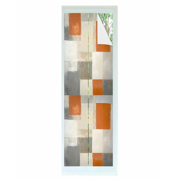 Window Privacy Film Abstract Orange Grey Stained Glass Window Film Decorative Sun Block Window Cover Vintage Simple Geometric Textured Window Clings Static Adhesive Sticker for Bathroom 23.6"x78.7"