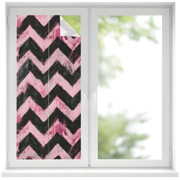 Window Privacy Film Abstract Pink Stained Glass Window Film Decorative Sun Block Window Cover Geometric Zigzag Waves Bohemian Stripes Window Clings Static Adhesive Sticker for Bathroom 19.6"x39.3"