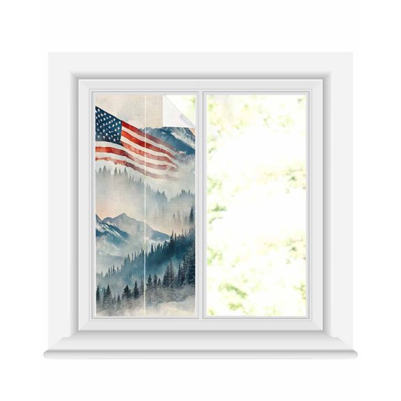 Window Privacy Film American Flag Stained Glass Window Film Decorative Sun Block Window Cover 4th of July Forest Independence Day Window Clings Static Adhesive Sticker for Bathroom 17.7"x39.3"