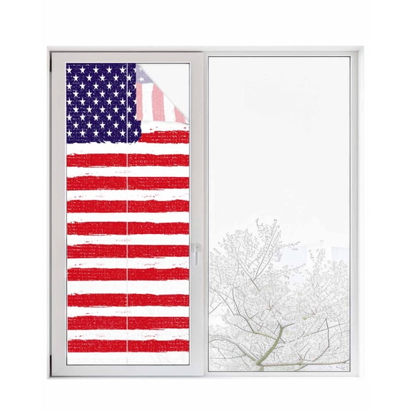 Window Privacy Film American Flag Stained Glass Window Film Decorative Sun Block Window Cover Retro Rustic Stars And Stripes US Flag Window Clings Static Adhesive Sticker for Bathroom 23.6"x59"