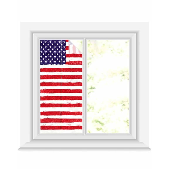 Window Privacy Film American Flag Stained Glass Window Film Decorative Sun Block Window Cover Retro Rustic Stars And Stripes US Flag Window Clings Static Adhesive Sticker for Bathroom 17.7"x39.3"