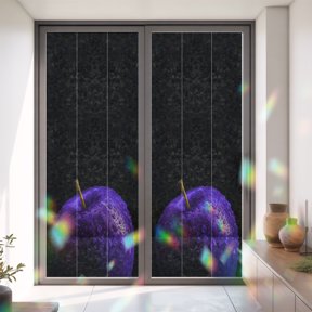 Window Privacy Film,Apples Water Drop Still Life Static Clings Decorative Rainbow Window Films Stickers Black Sun Blocking Glass Cover for Home Bathroom Office,35.4"x78.7"