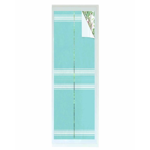 Window Privacy Film, Aqua Stripes UV Sun Blocking Window Tint Film Heat Control One Way Blackout Window Film, Farmhouse Modern Vertical Lines Non Adhesive Static Cling Window Sticker 17.7x78.7 In
