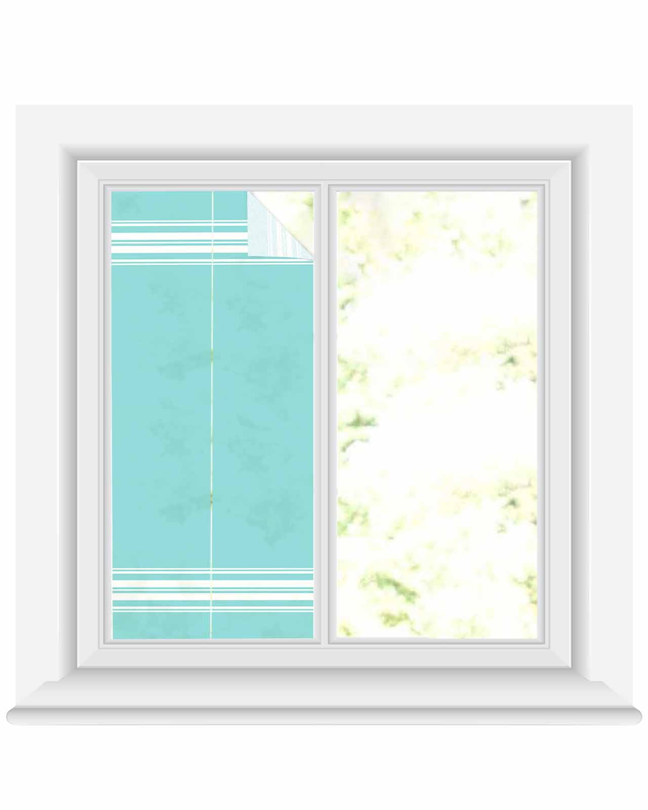 Window Privacy Film, Aqua Stripes UV Sun Blocking Window Tint Film Heat Control One Way Blackout Window Film, Farmhouse Modern Vertical Lines Non Adhesive Static Cling Window Sticker 19.6x39.3 In
