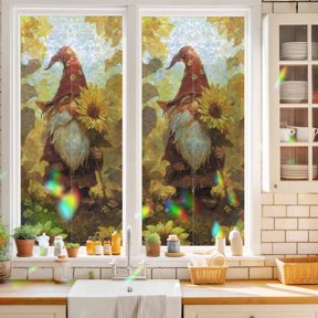 Window Privacy Film,Autumn Dwarf and Yellow Sunflower Floral Static Clings Decorative Rainbow Window Films Stickers Fall Pastoral Landscape Sun Blocking Glass Cover for Home Office,17.7"x39.3"