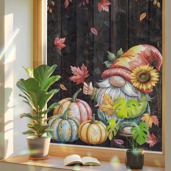 Window Privacy Film Autumn Maple Leaf Gnome Pumpkin Stained Glass ...