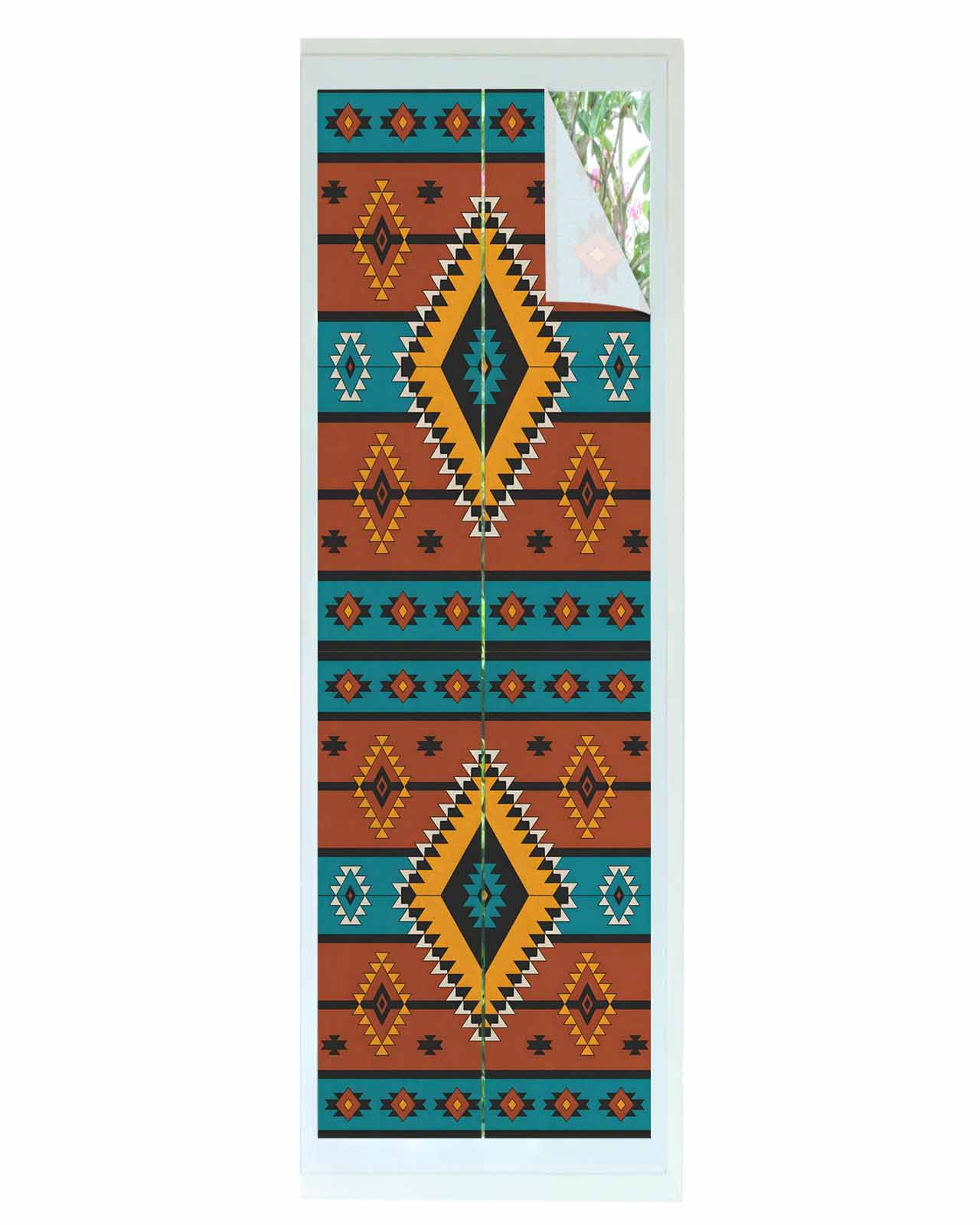Window Privacy Film Aztec Southwest Stained Glass Window Film Decorative Sun Block Window Cover Boho Tribe Brown Geometric Window Clings Static Adhesive Sticker for Bathroom 23.6"x78.7"