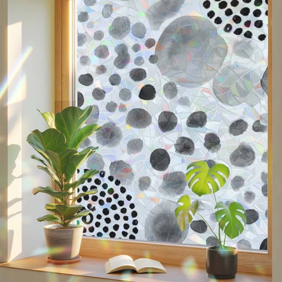 Window Privacy Film Balck Bubble Dots Stained Glass Window Film Modern Abstract Art Ink Rainbow Static Window Clings for Glass Windows Home Bathroom Living Room Office Glass Door Sticker 17.7"39.3"