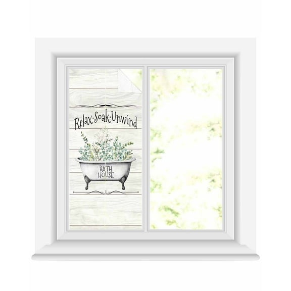Window Privacy Film Bathtub Eucalyptus Leaves Stained Glass Window Film Decorative Sun Block Window Cover Farmhouse Botanical Wooden Window Clings Static Adhesive Sticker for Bathroom 17.7"x39.3"