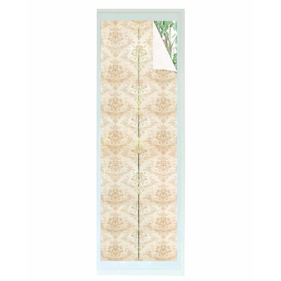 Window Privacy Film Beige Boho Floral Stained Glass Window Film Decorative Sun Block Window Cover Vintage Ethnic Tribe Abstract Art Window Clings Static Adhesive Sticker for Bathroom 23.6"x78.7"