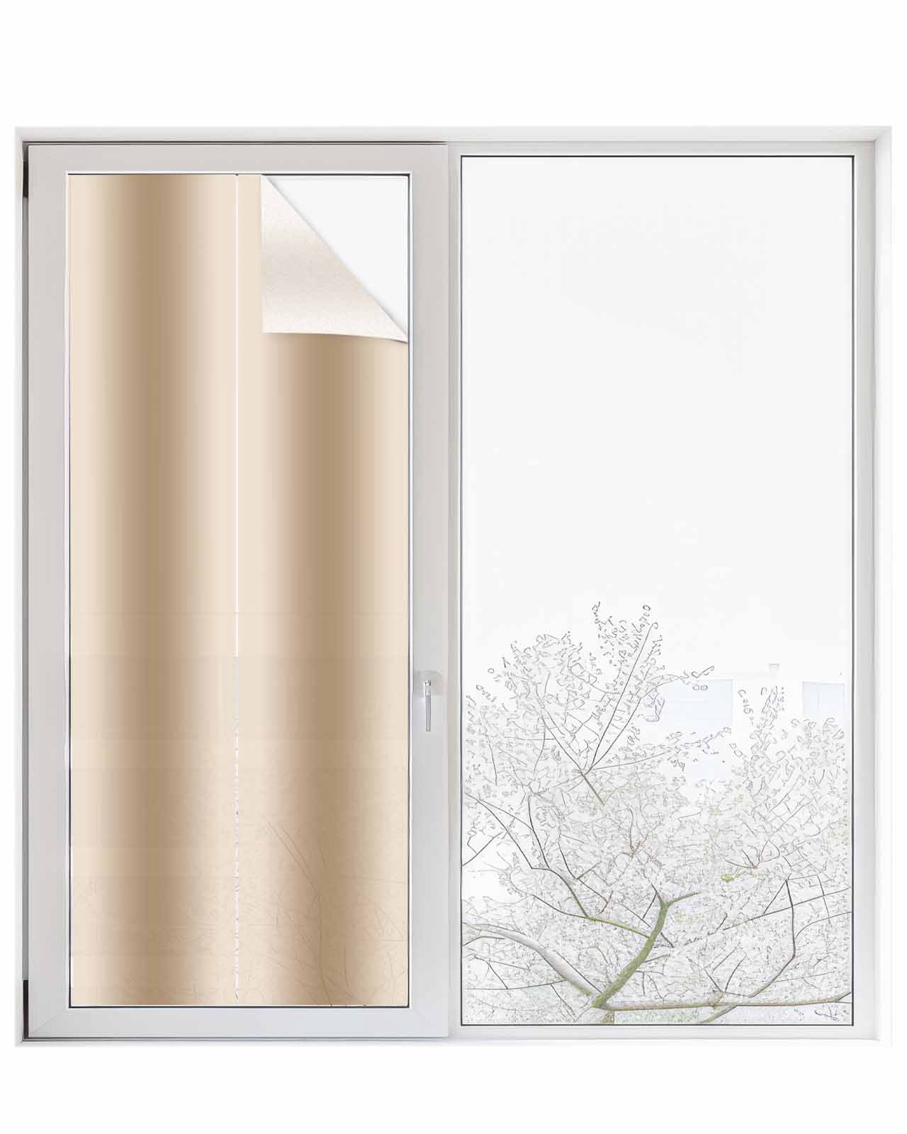 Window Privacy Film Beige Ombre Stained Glass Window Film Decorative Sun Block Window Cover Khaki Modern Art Farmhouse Window Clings Static Adhesive Sticker for Bathroom 23.6"x59"
