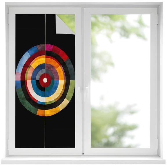 Window Privacy Film Black Circle Stained Glass Window Film Decorative Sun Block Window Cover Geometric Modern Abstract Art Window Clings Static Adhesive Sticker for Bathroom 17.7"x39.3"