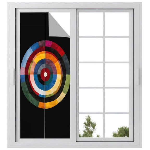 Window Privacy Film Black Circle Stained Glass Window Film Decorative Sun Block Window Cover Geometric Modern Abstract Art Window Clings Static Adhesive Sticker for Bathroom 23.6"x59"