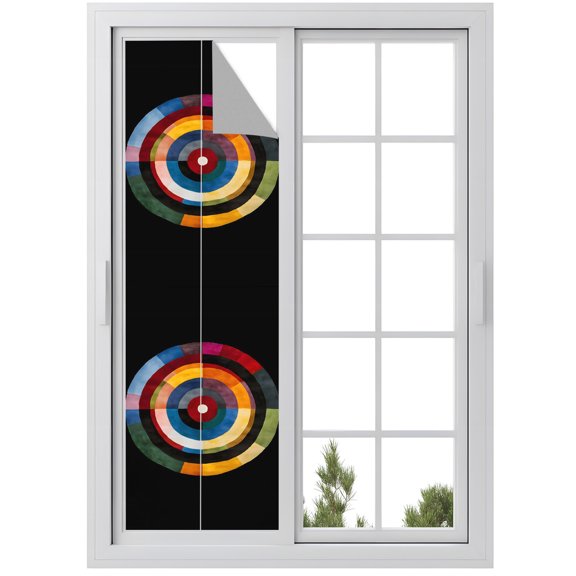 Window Privacy Film Black Circle Stained Glass Window Film Decorative Sun Block Window Cover Geometric Modern Abstract Art Window Clings Static Adhesive Sticker for Bathroom 29.5"x118"