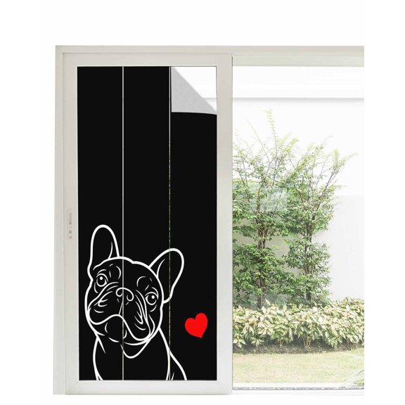 Window Privacy Film Black Dog Stained Glass Window Film Decorative Sun Block Window Cover Simple Cartoon Cute Animals Love Heart Art Window Clings Static Adhesive Sticker for Bathroom 35.4"x78.7"