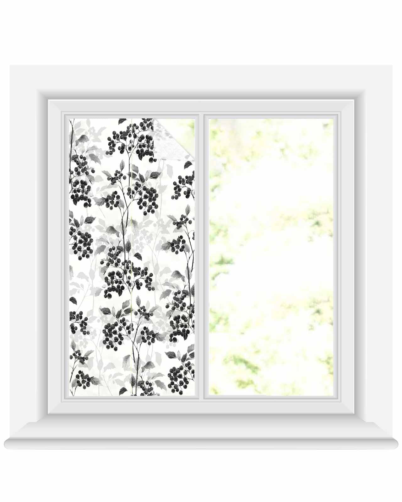 Window Privacy Film Black Gray Botanical Stained Glass Window Film Decorative Sun Block Window Cover Vintage Nature Flower Window Clings Static Adhesive Sticker for Bathroom 17.7"x39.3"
