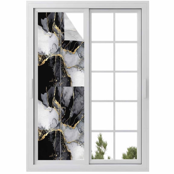 Window Privacy Film Black Grey Marble Stained Glass Window Film Decorative Sun Block Window Cover Modern Gradient Abstract Aesthetic Window Clings Static Adhesive Sticker for Bathroom 29.5"x118"