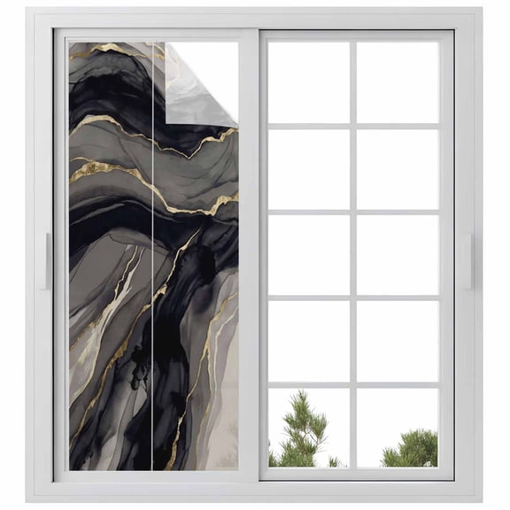 Window Privacy Film Black Grey Marble Stained Glass Window Film Decorative Sun Block Window Cover Modern Ink Painting Abstract Art Window Clings Static Adhesive Sticker for Bathroom 23.6"x59"