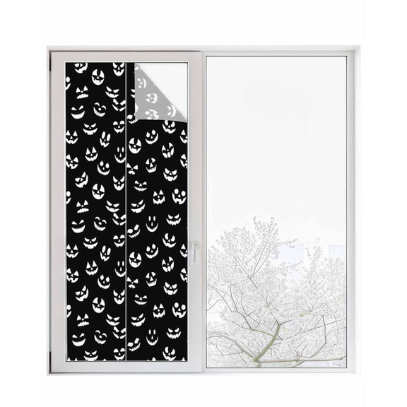 Window Privacy Film Black Halloween Pumpkin Stained Glass Window Film Decorative Sun Block Window Cover Ghost Face Horror Window Clings Static Adhesive Sticker for Bathroom 23.6"x59"