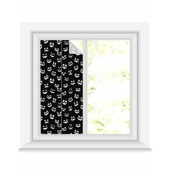 Window Privacy Film Black Halloween Pumpkin Stained Glass Window Film Decorative Sun Block Window Cover Ghost Face Horror Window Clings Static Adhesive Sticker for Bathroom 17.7"x39.3"