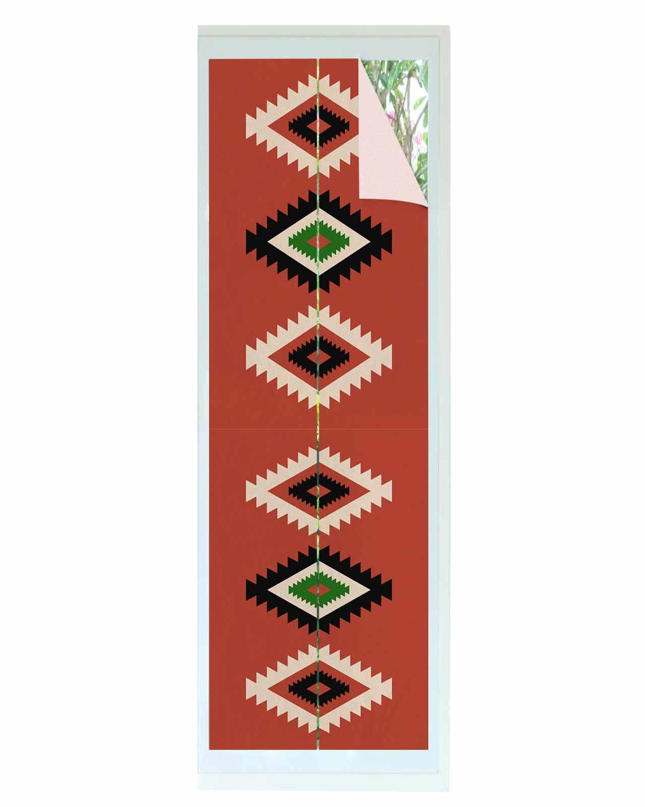Window Privacy Film, Black Red Boho Aztec UV Sun Blocking Window Tint Film Heat Control One Way Blackout Window Film, Morocco Mexican Geometric Bohemian Non Adhesive Static Cling Sticker 23.6x78.7 In