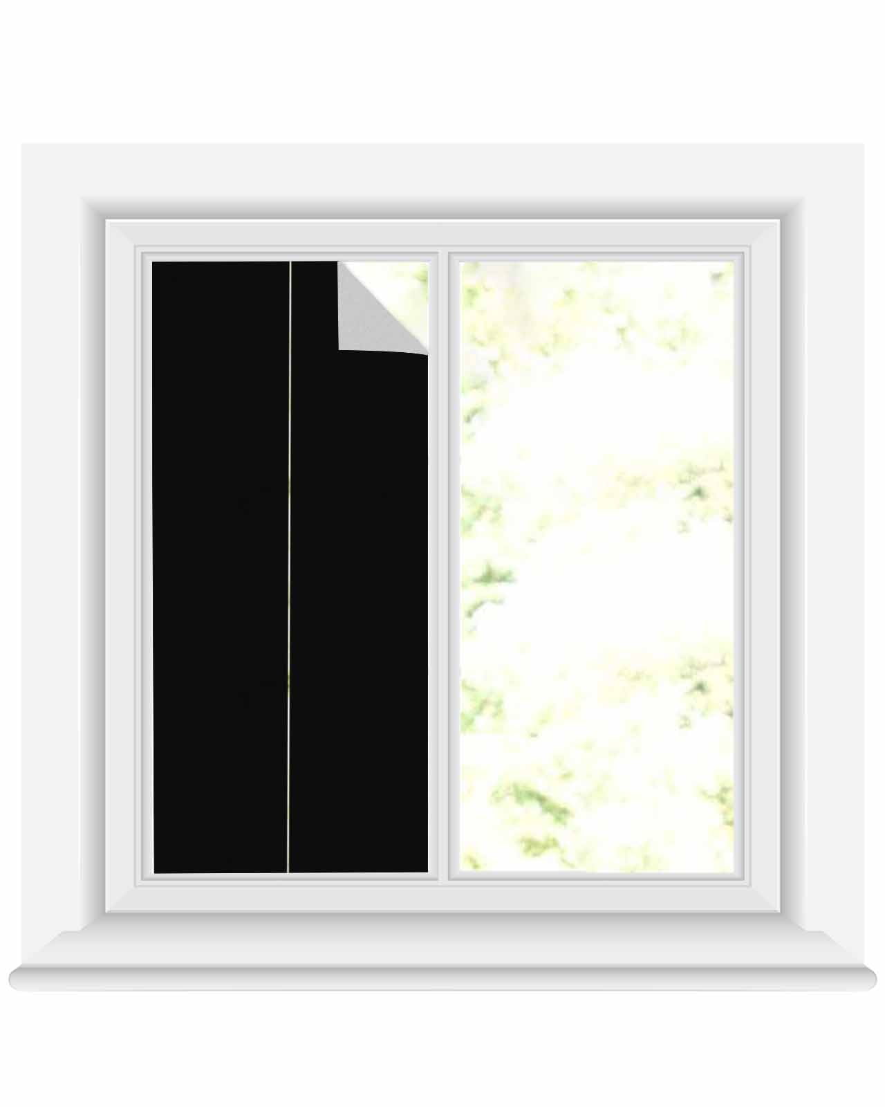 Window Privacy Film, Black UV Sun Blocking Window Tint Film Heat Control One Way Blackout Window Film, Pure Black Solid Color Simple Minimalism Art Non Adhesive Static Cling Sticker 17.7x39.3 In