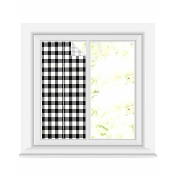 Window Privacy Film Black White Plaid Stained Glass Window Film Decorative Sun Block Window Cover Gradient Geometric Buffalo Checkered Window Clings Static Adhesive Sticker for Bathroom 19.6"x39.3"